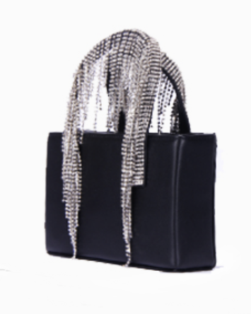 black PU leather & diamonds chains bag *pre-order*