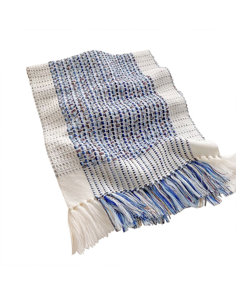 藍色&象牙色流蘇針織圍巾*預購*