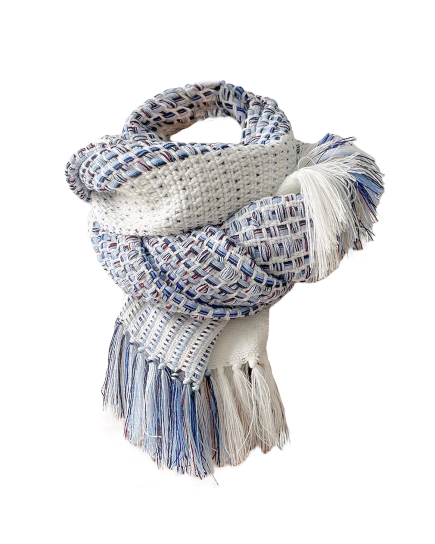 blue & ivory tassels knitted scarf *pre-order*