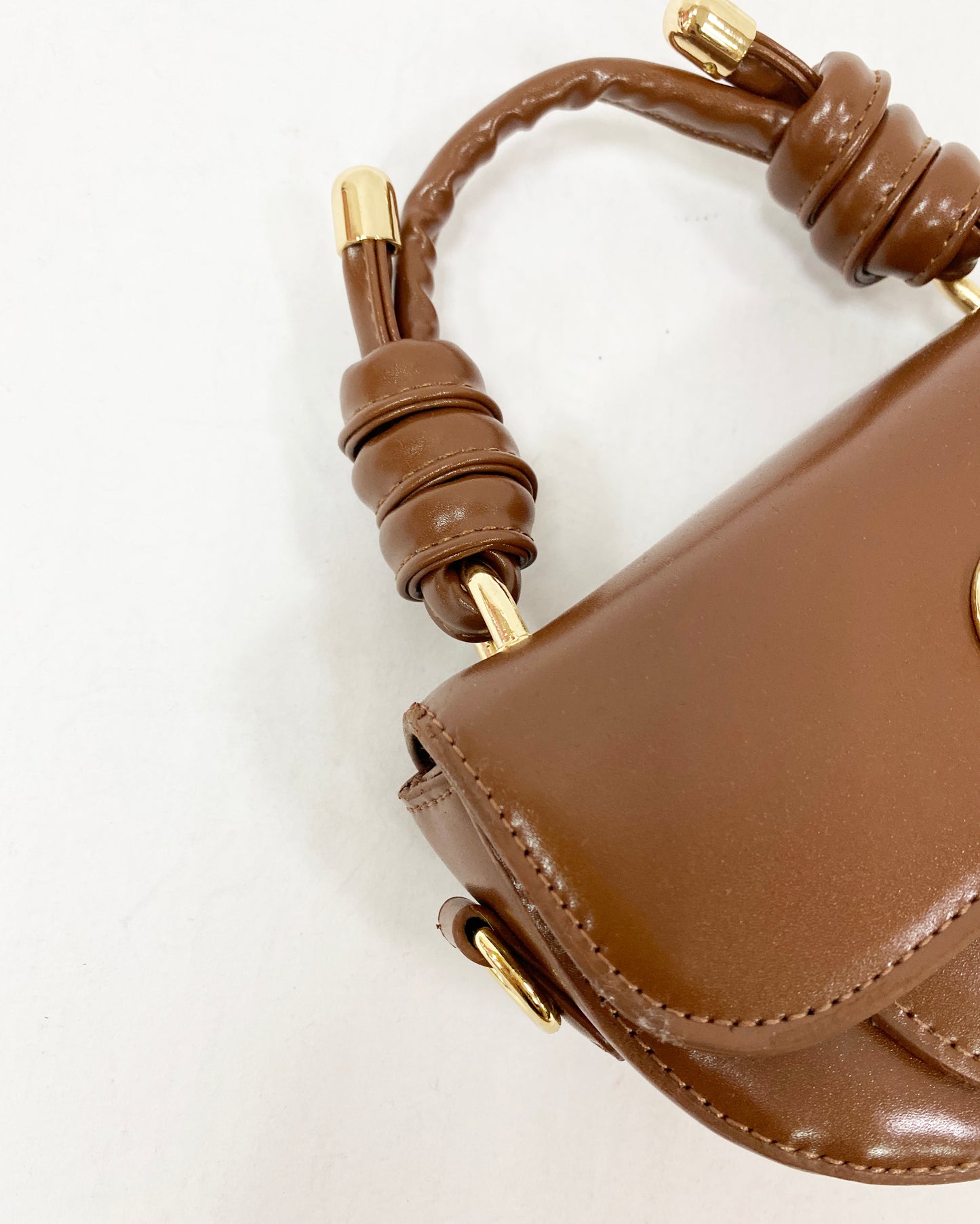 brown PU leather small handle bag with chain strap *pre-order*