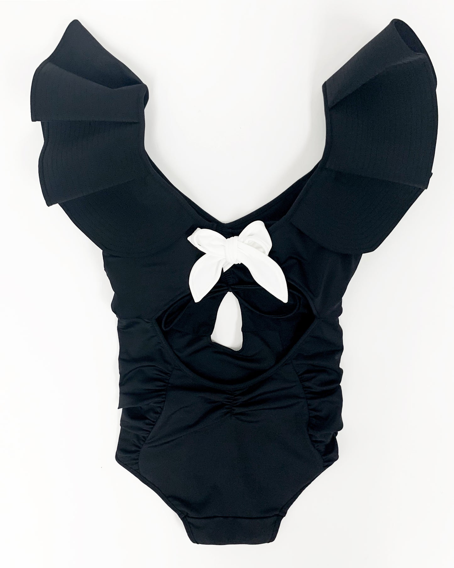 black bold ruffles cutout front one piece swimwear - M