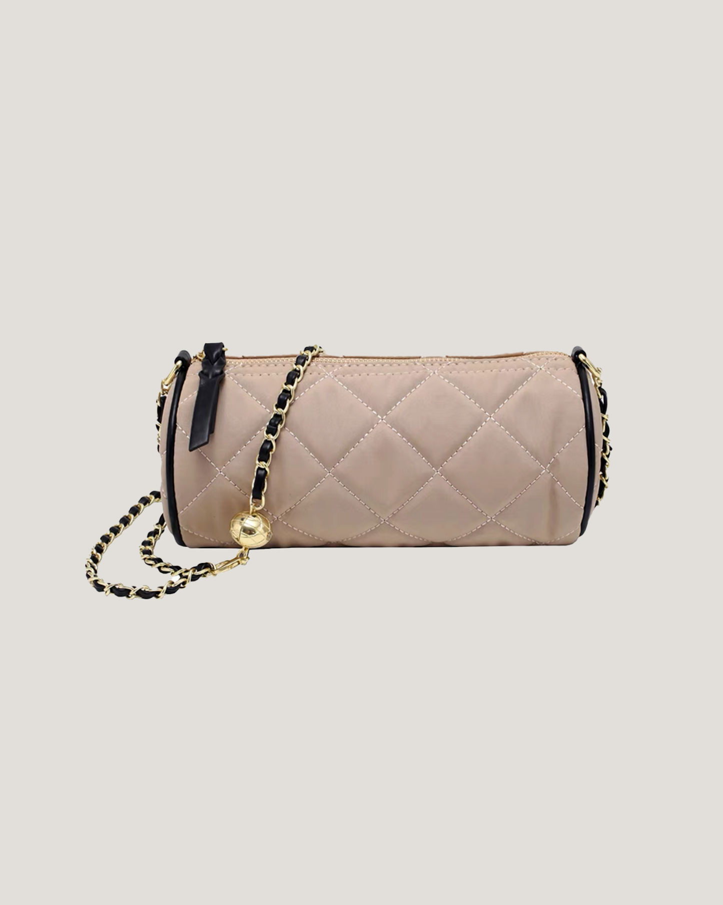 beige nylon quilted bucket chain handbag