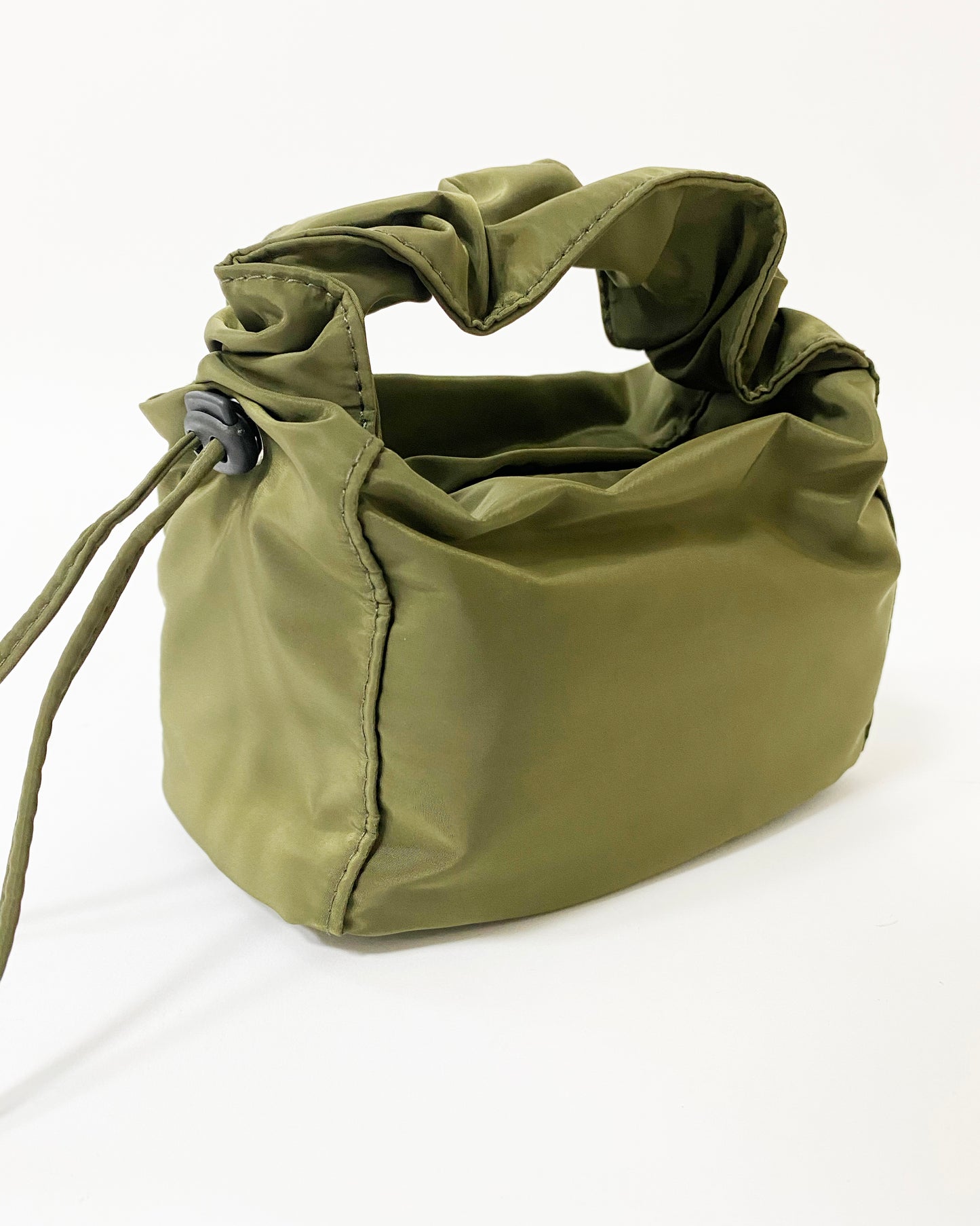 olive nylon ruched handle bag *pre-order*