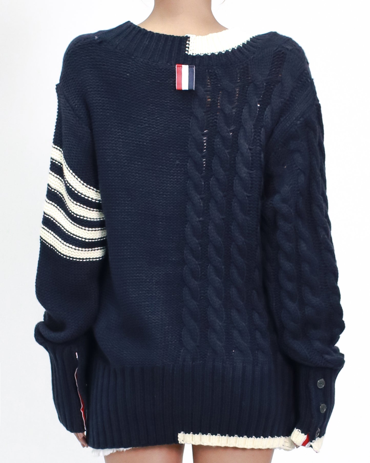 navy with ivory & stripes knitted cardigan *pre-order*