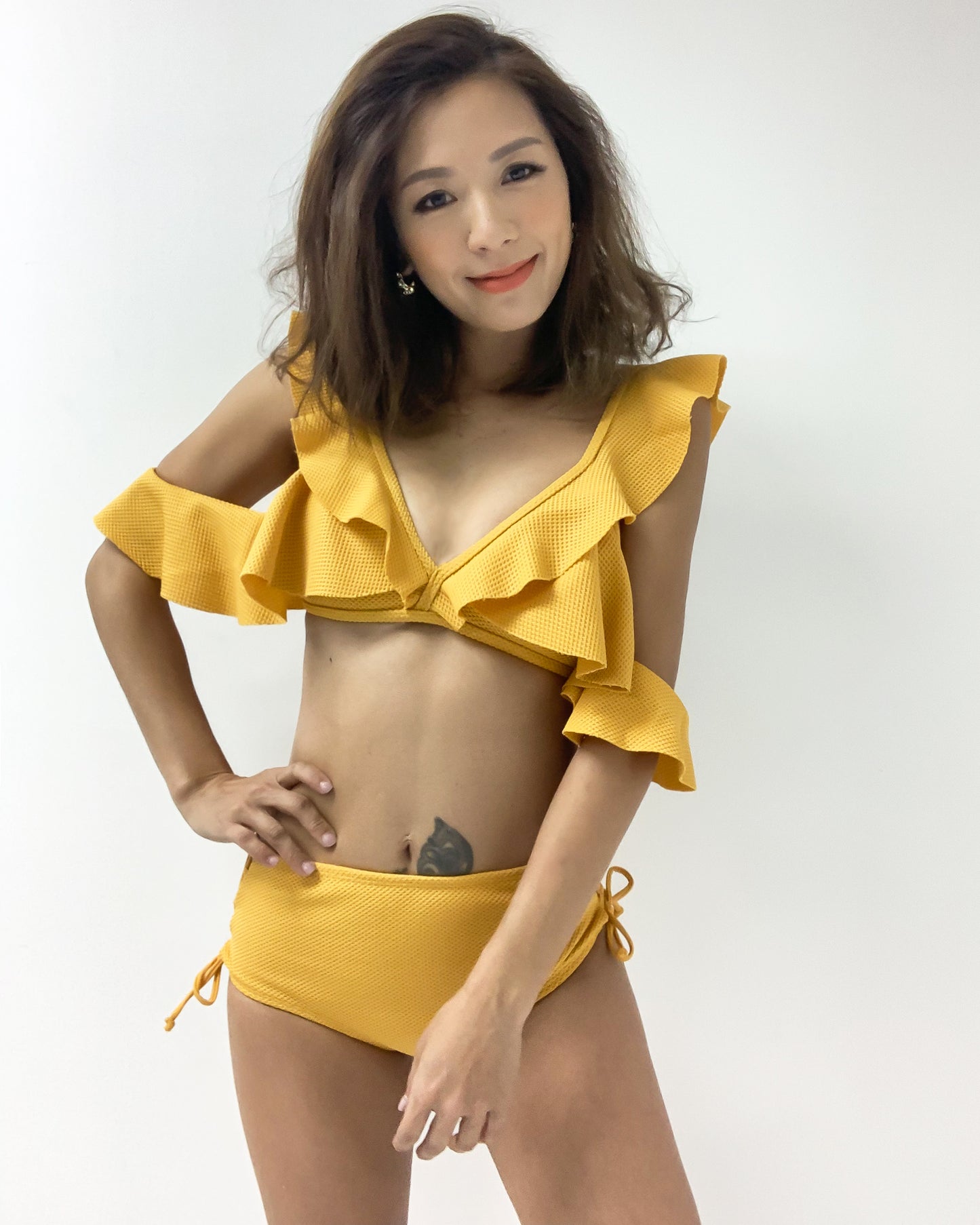 mango ruffles with lace up sides mid waist bottom texture swimwear *pre-order*