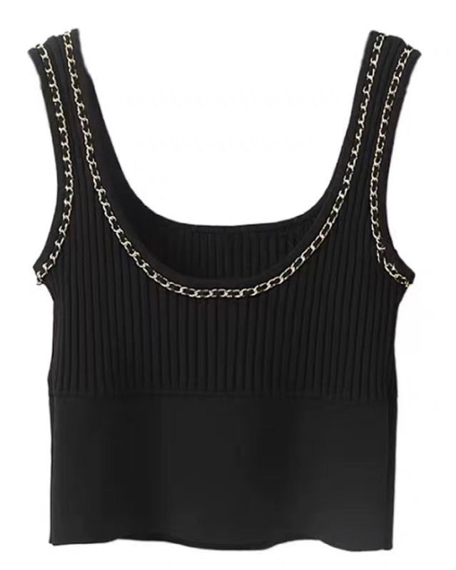 black gold chain fine knitted cropped vest *pre-order*