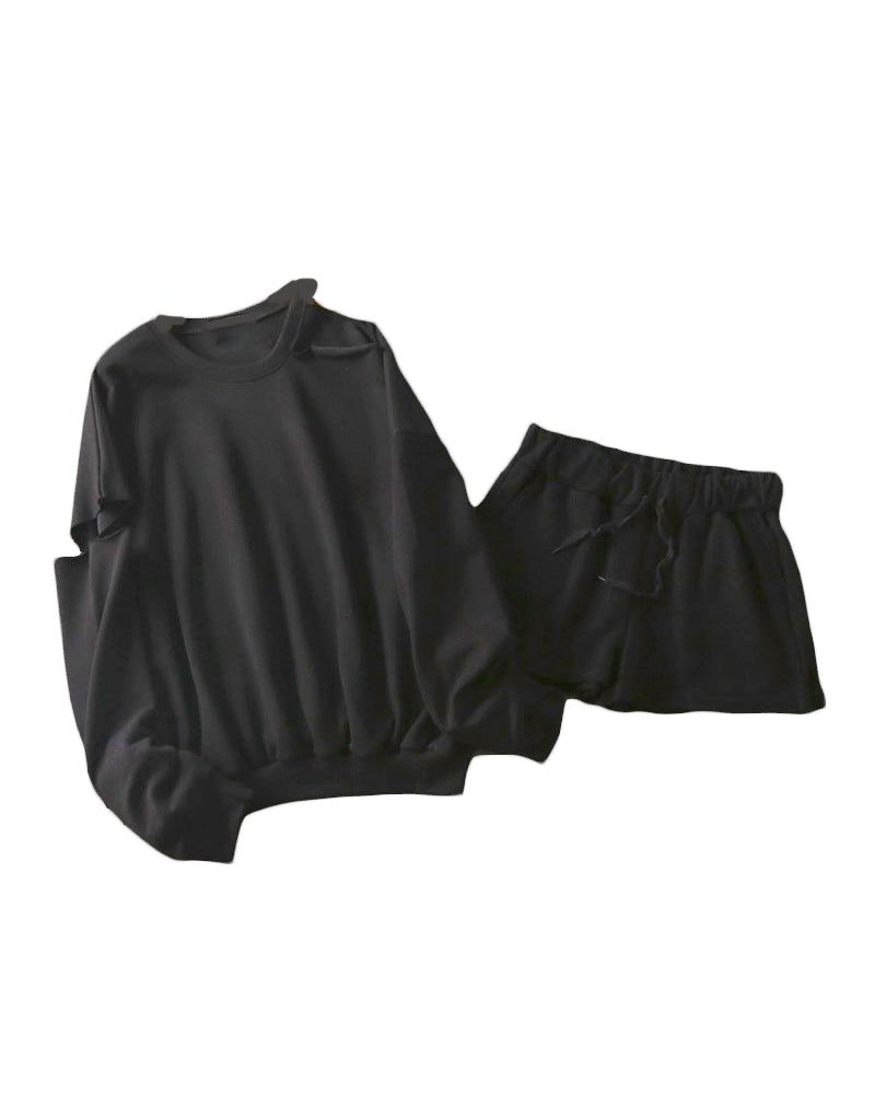 black ripped sweatshirt & shorts set *pre-order*