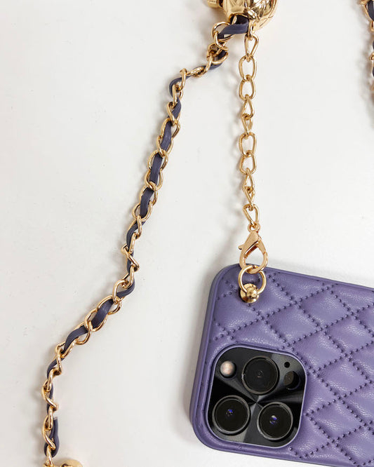 丁香紫絎縫 PU 皮革鏈條手機殼 *預購*