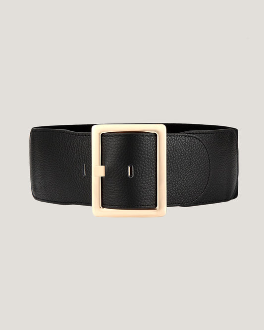 black soft leather stretch back gold buckle wide belt *pre-order*