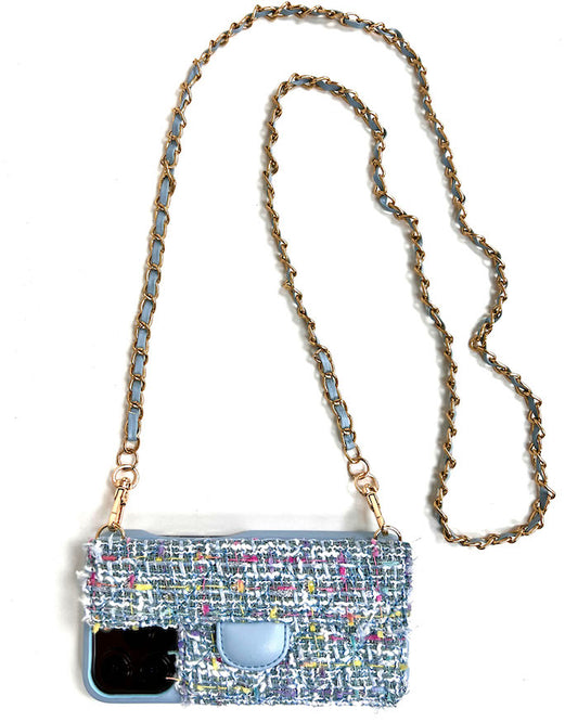 blue tweed pocket chain phone case - iphone 11