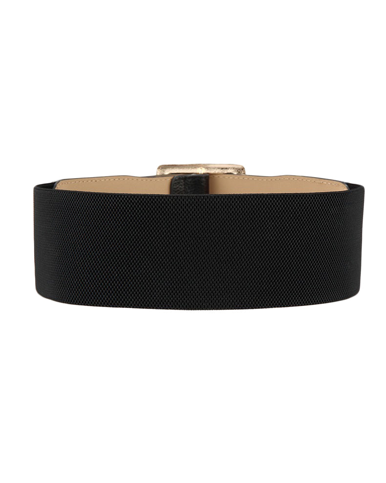 black soft leather stretch back gold buckle wide belt *pre-order*