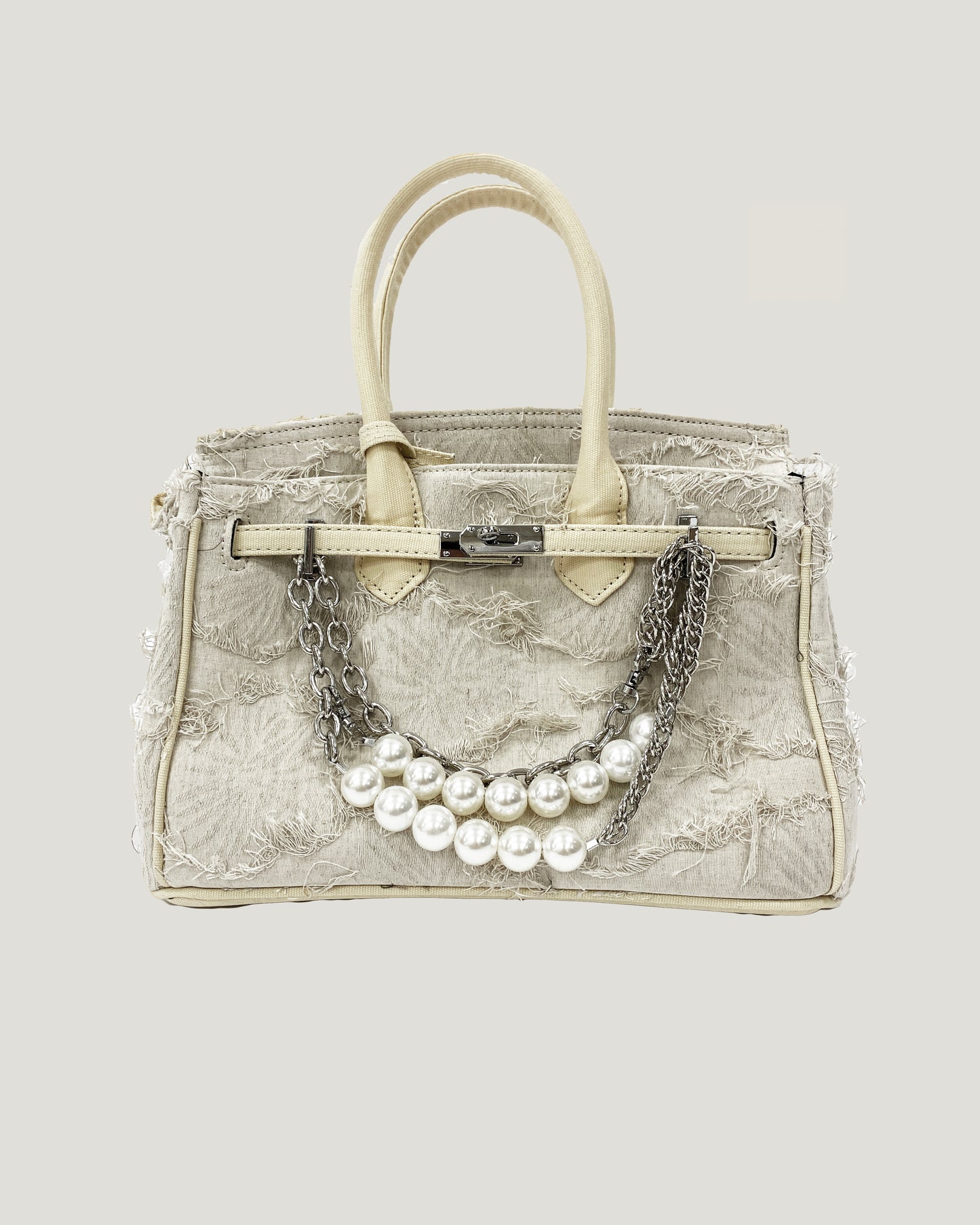 ivory ripped canvas & peals chain bag *pre-order*