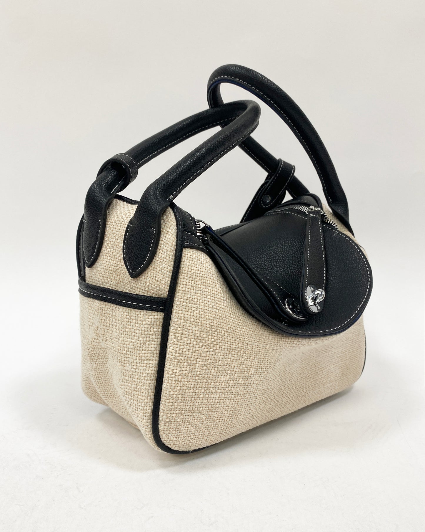 linen canvas & black PU leather bag *pre-order*