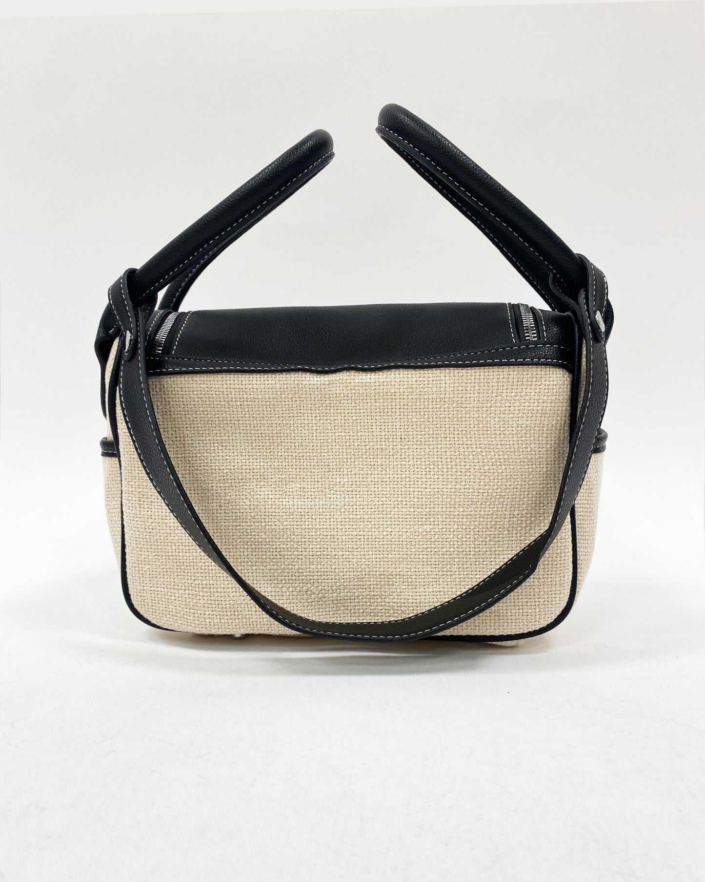 linen canvas & black PU leather bag *pre-order*