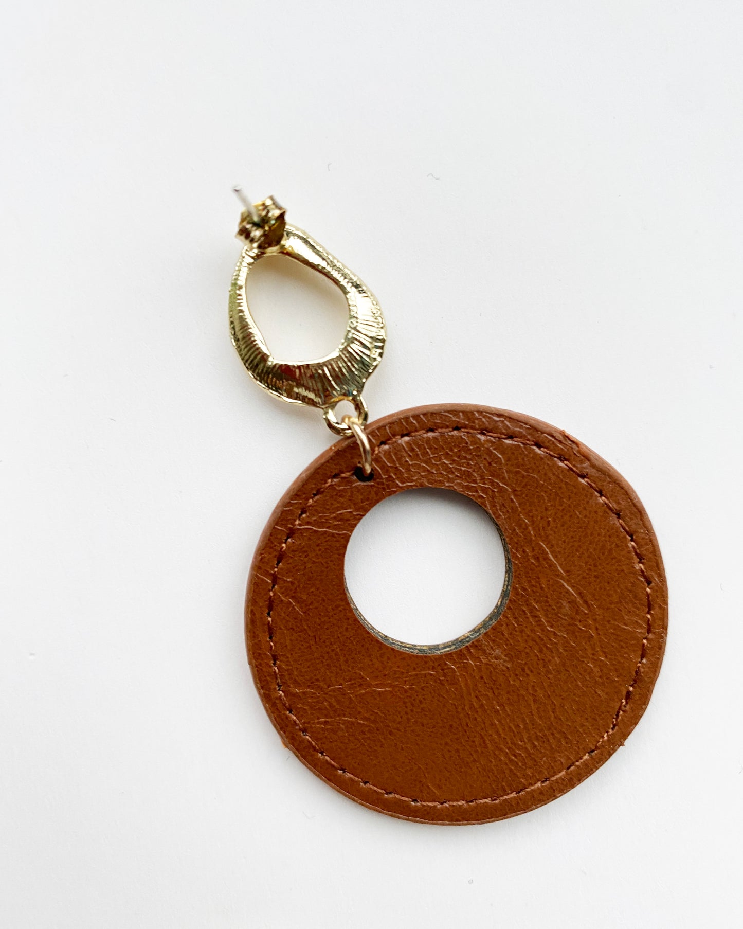 brown PU leather round earrings *pre-order*