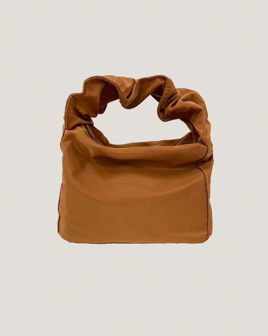 camel nylon ruched handle bag *pre-order*
