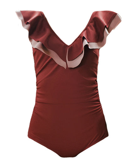 Burgundy ruffles one piece swimwear *pre-order*