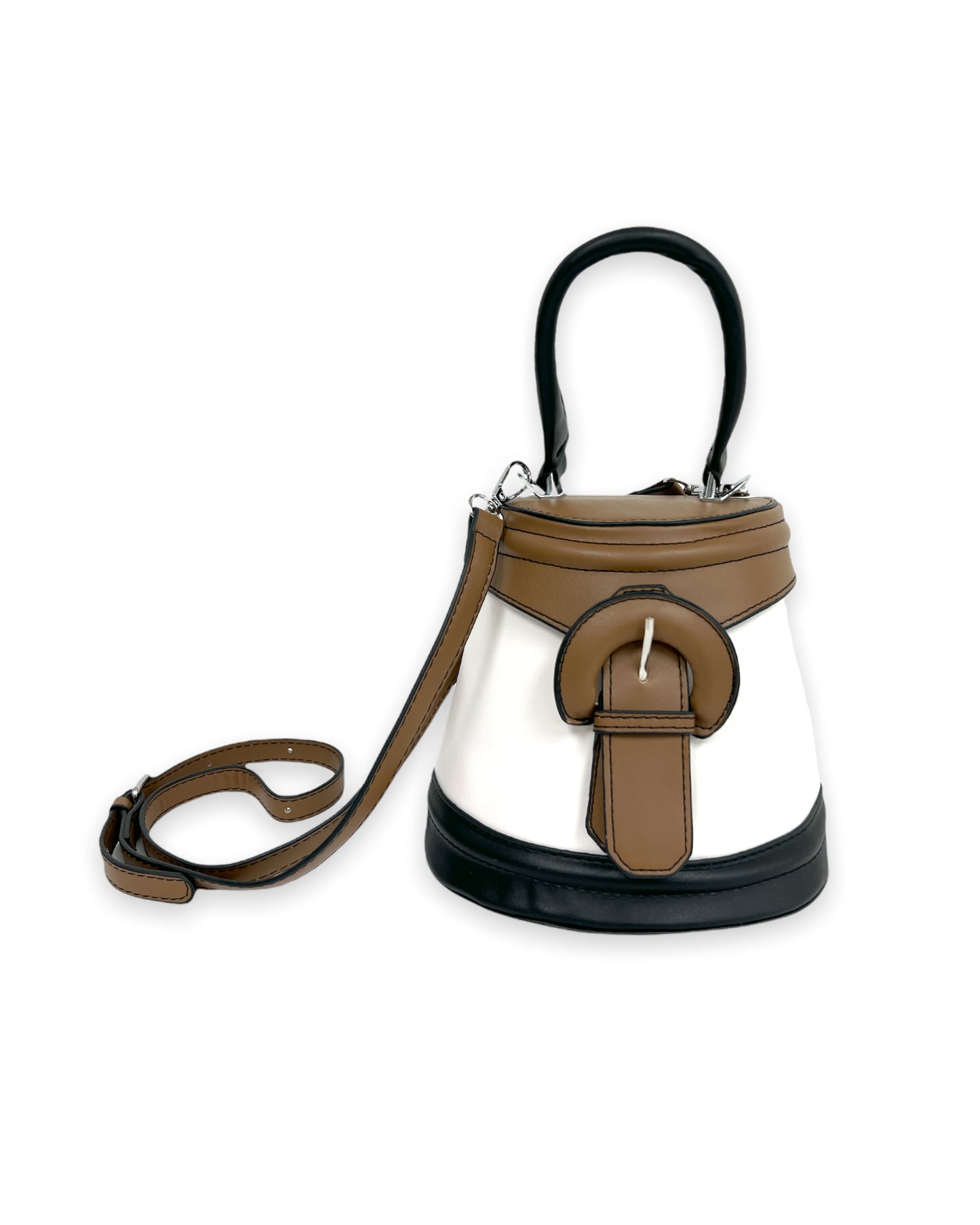 ivory brown & black PU leather bucket bag *pre-order*