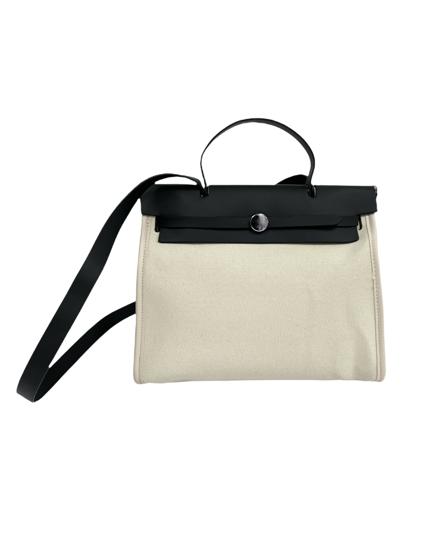 ivory canvas & black PU leather  bag *pre-order*