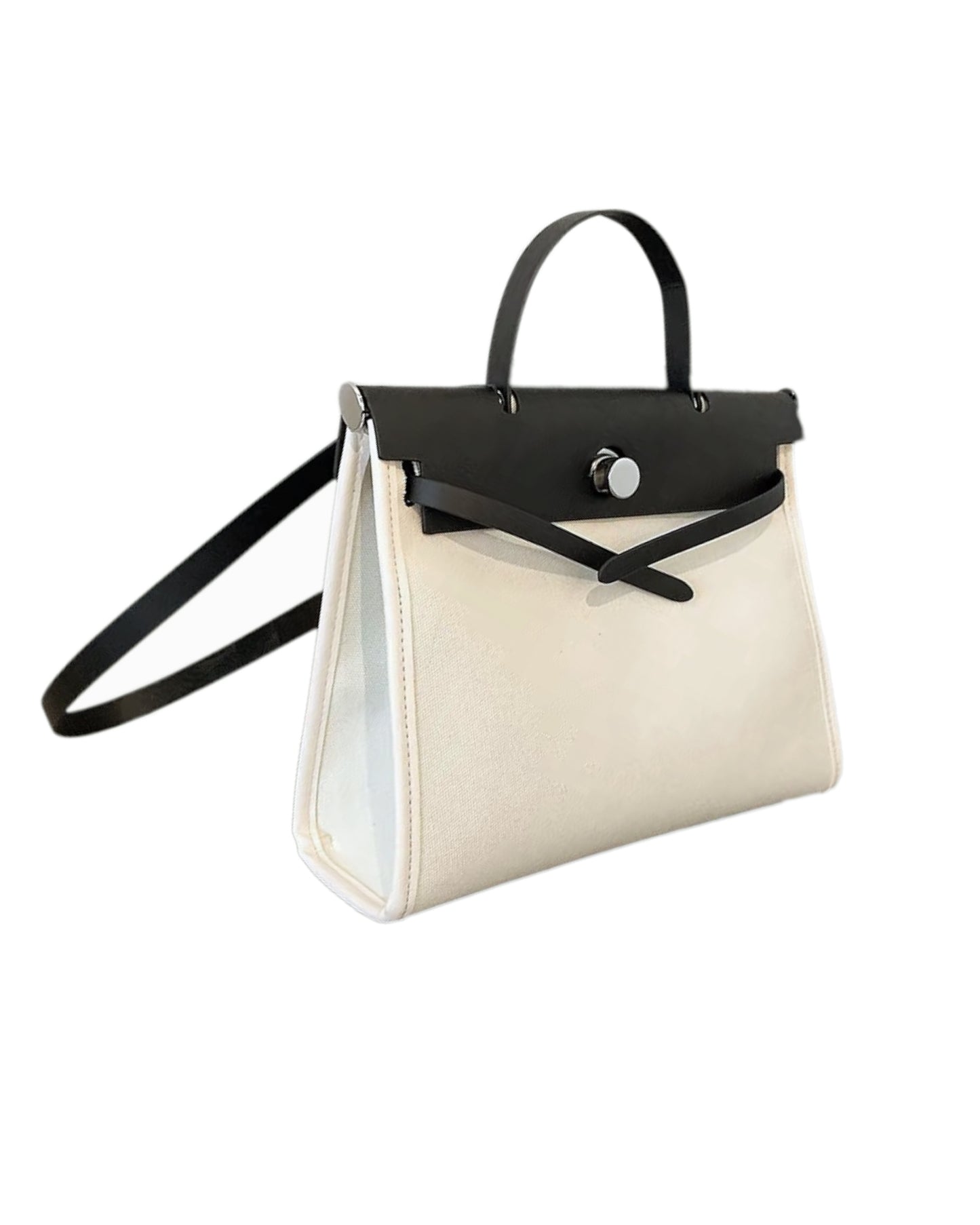 ivory canvas & black PU leather  bag *pre-order*