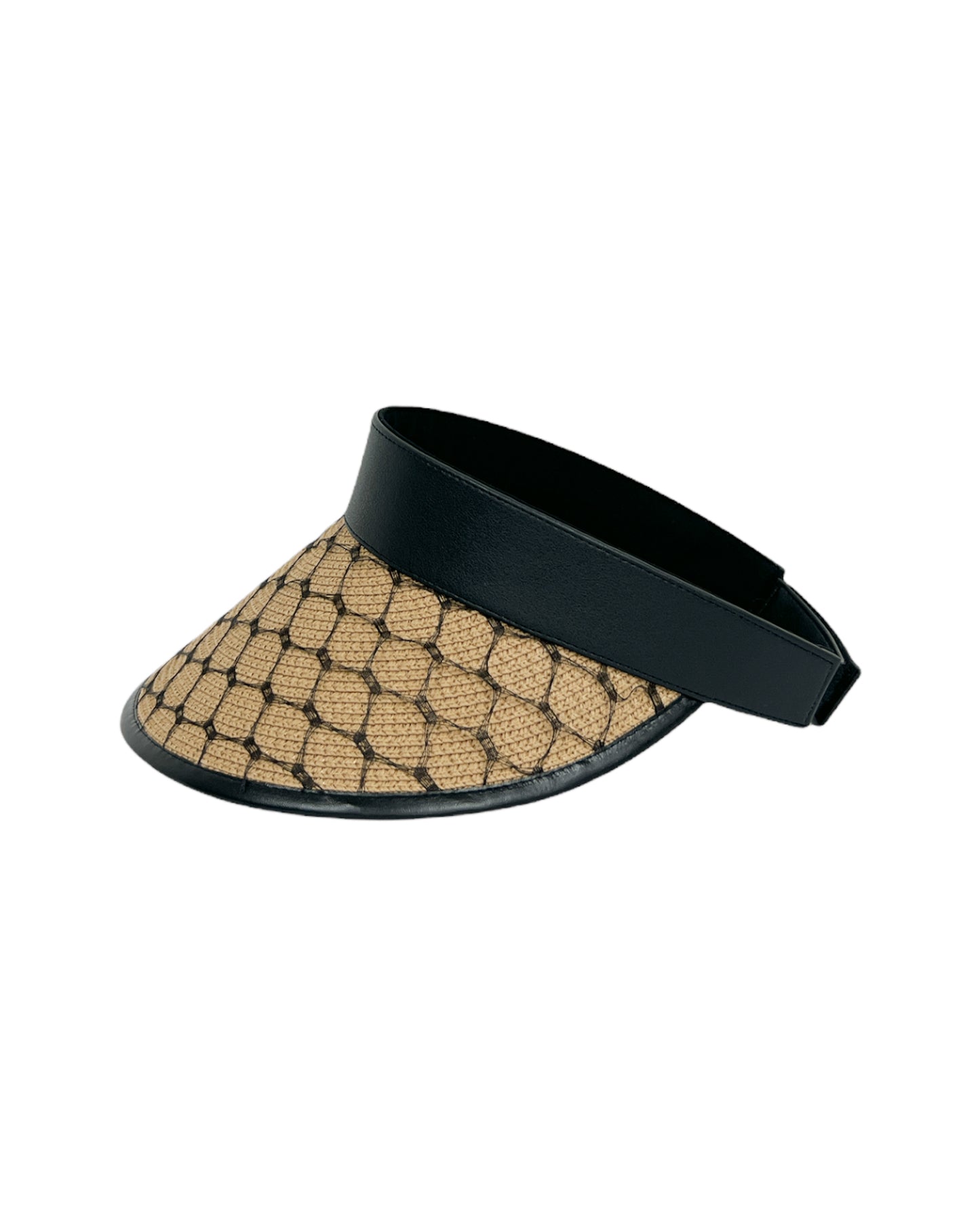 beige straw w/ lace & PU leather trim visor hat *pre-order*