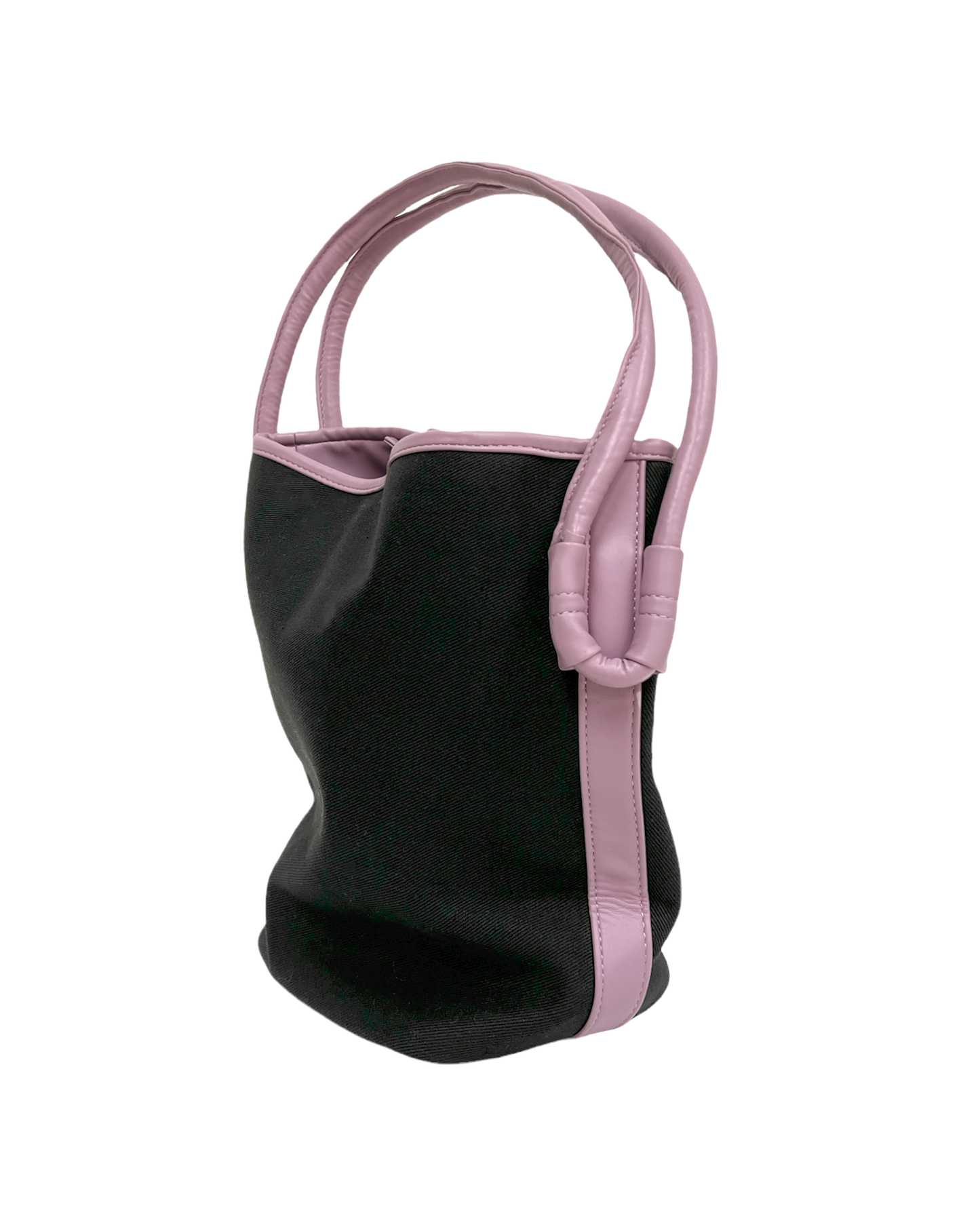 黑色帆布和淡紫色 PU 皮革肩帶水桶包 *預購*