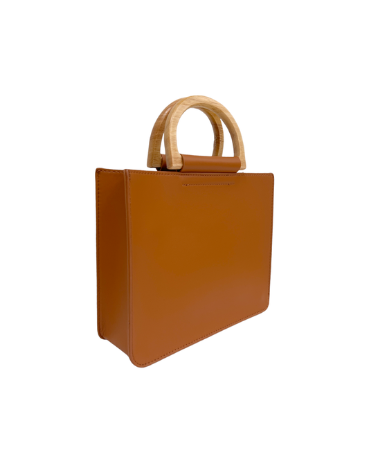 brown PU leather w/ wood handles tote bag *pre-order*