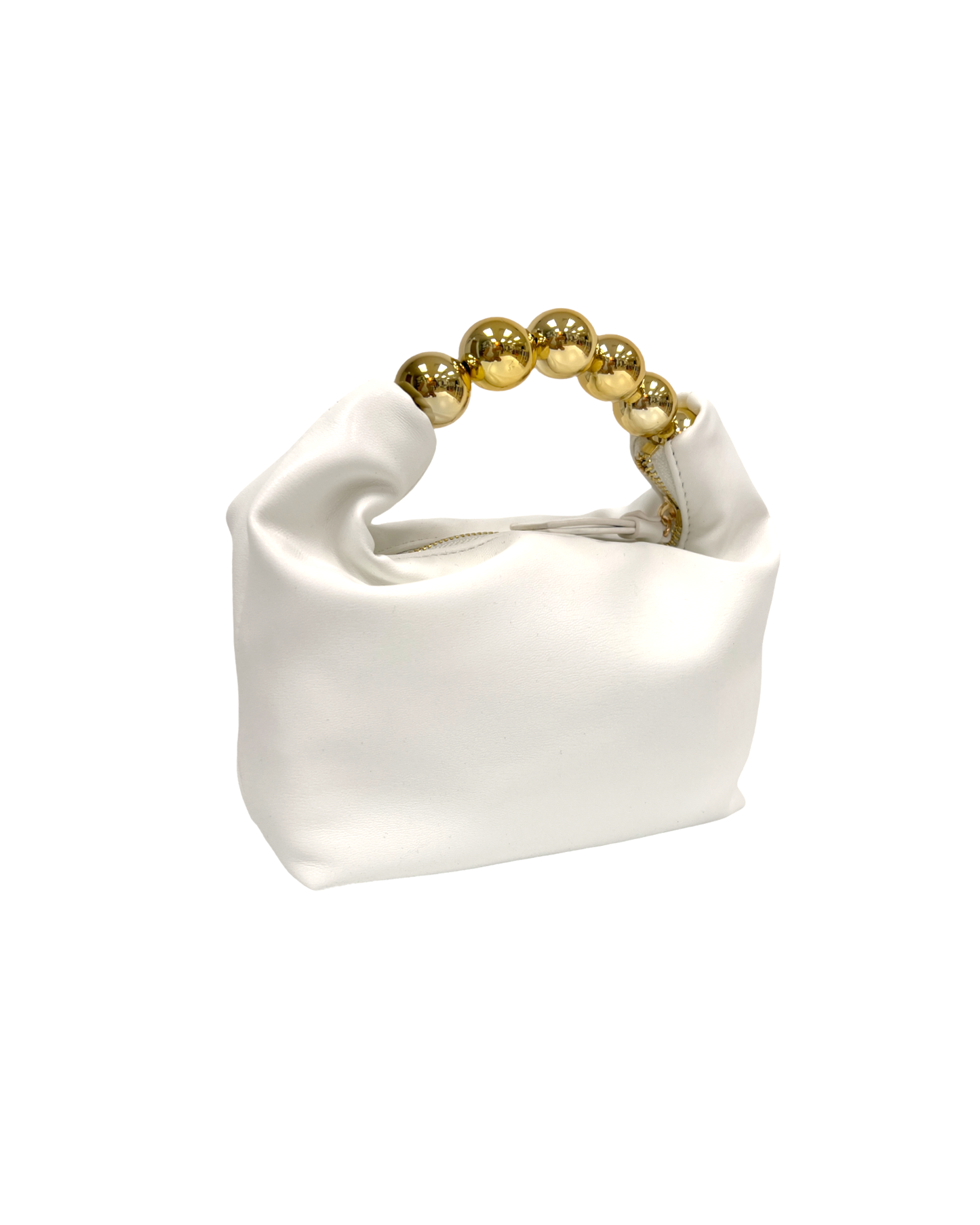 ivory PU leather w/ gold metal balls handle bag *pre-order*