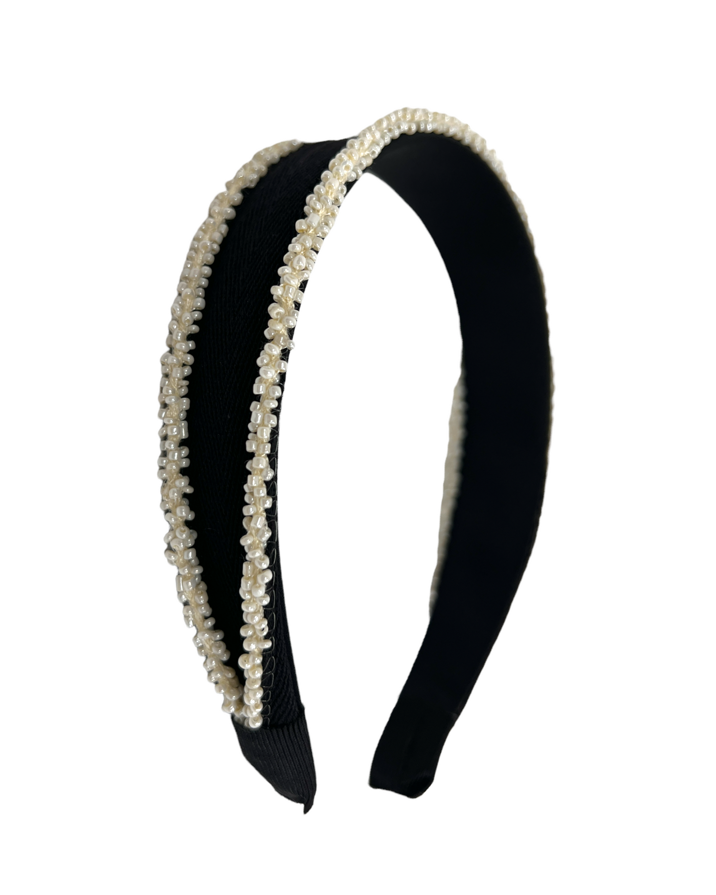 black & ivory beads trim canvas headband