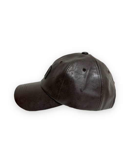 dark brown PU leather logo cap