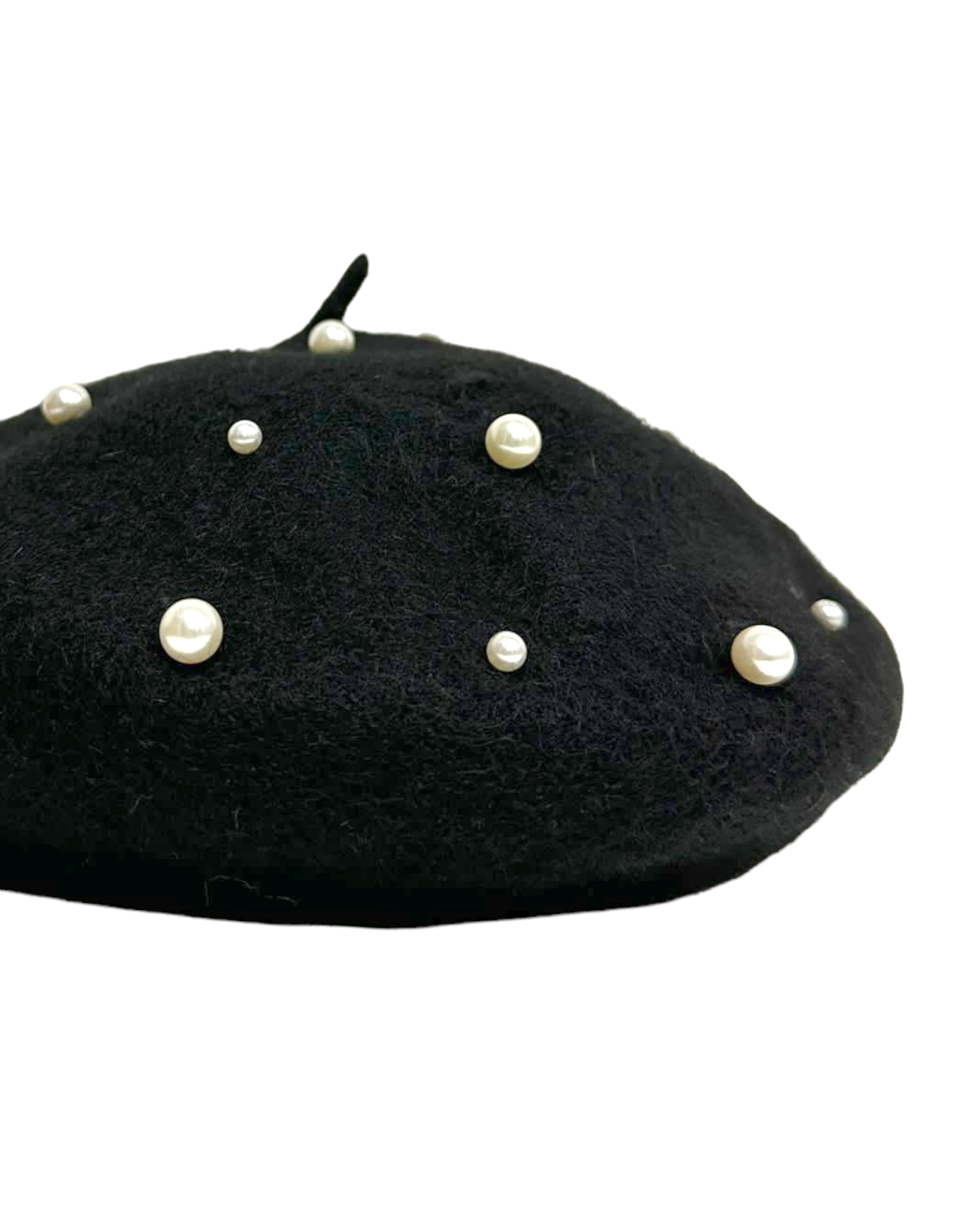 黑色羊毛混紡珍珠貝雷帽