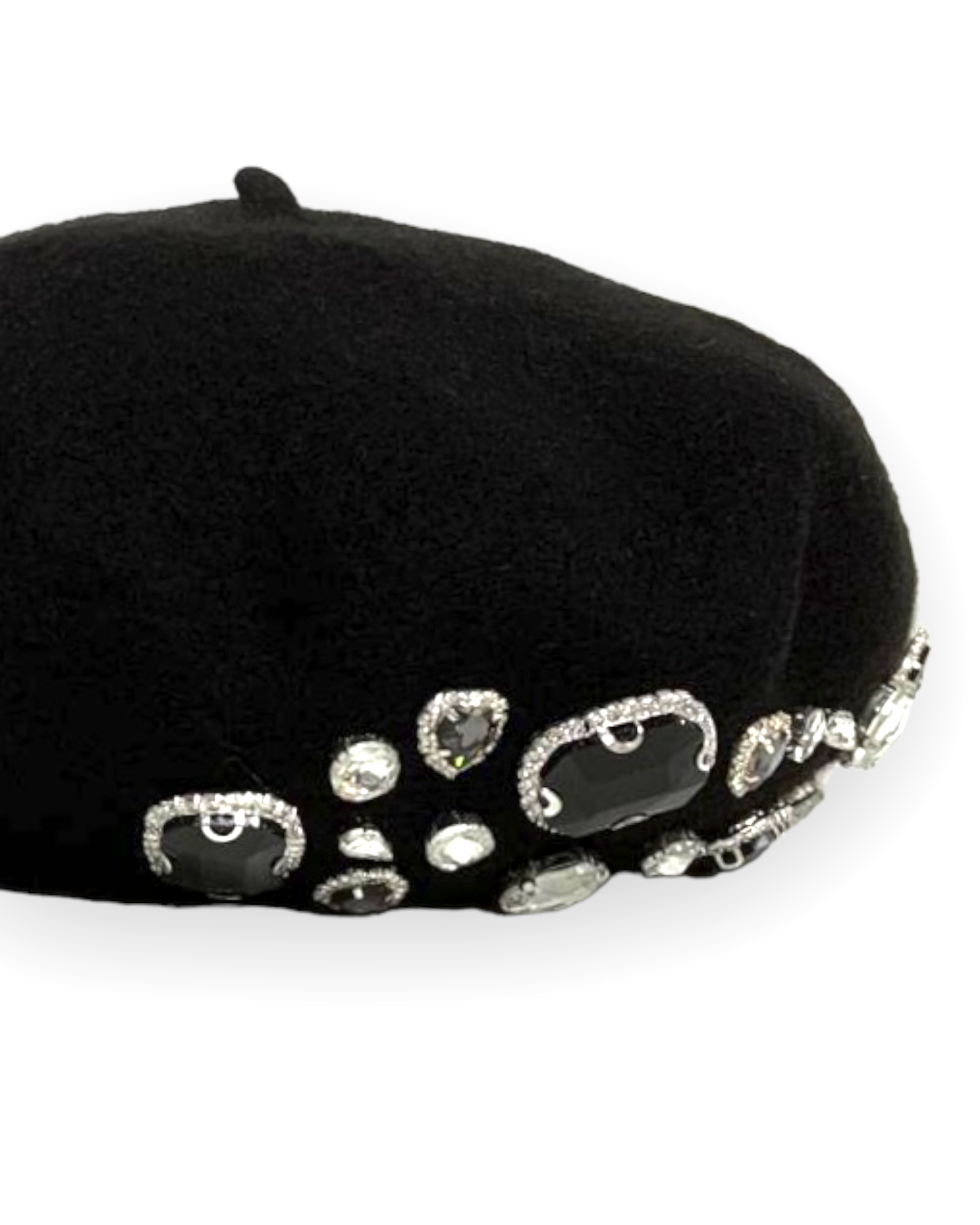 黑色鑽石羊毛混紡貝雷帽