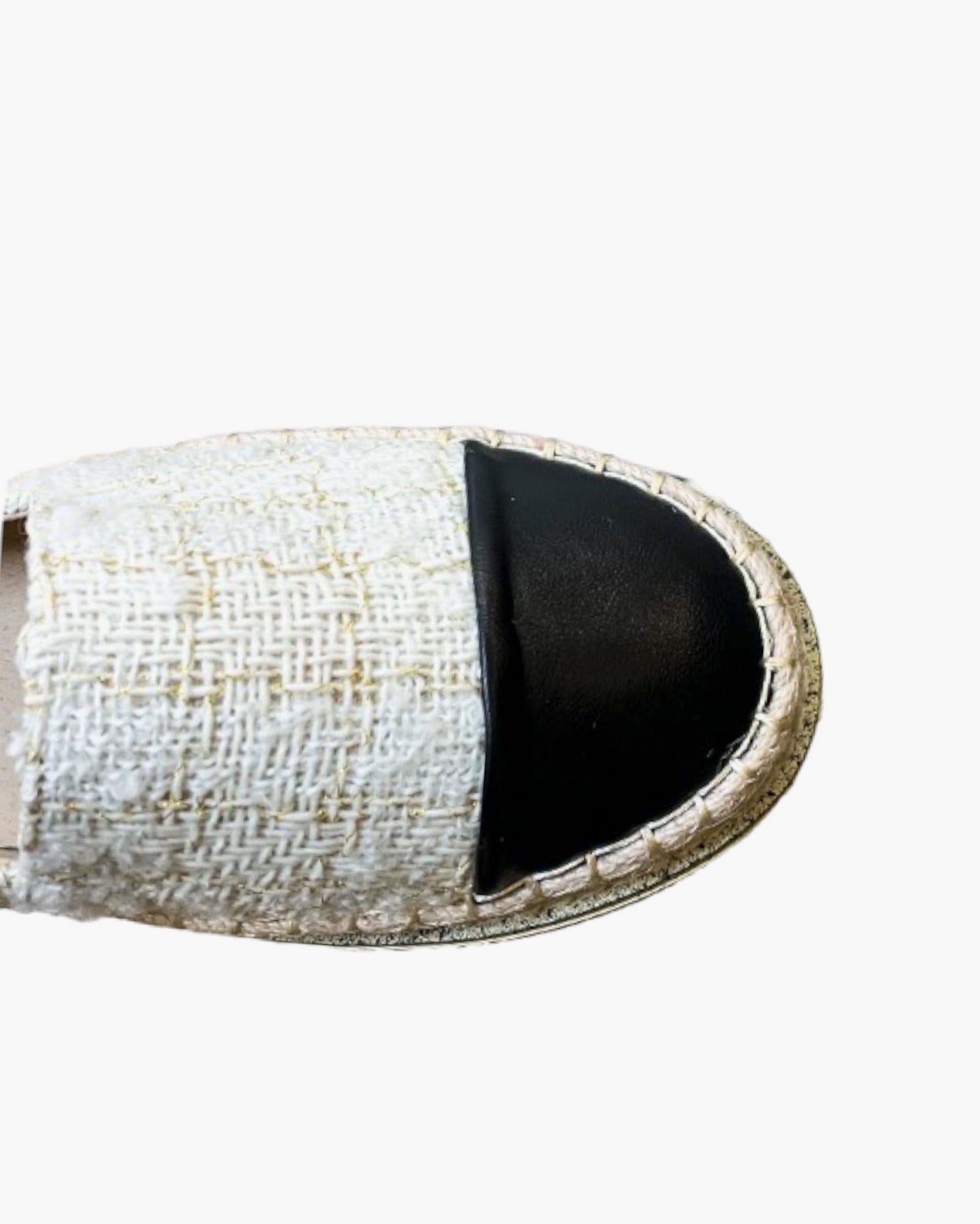 ivory tweed & black PU leather espadrilles *pre-order*