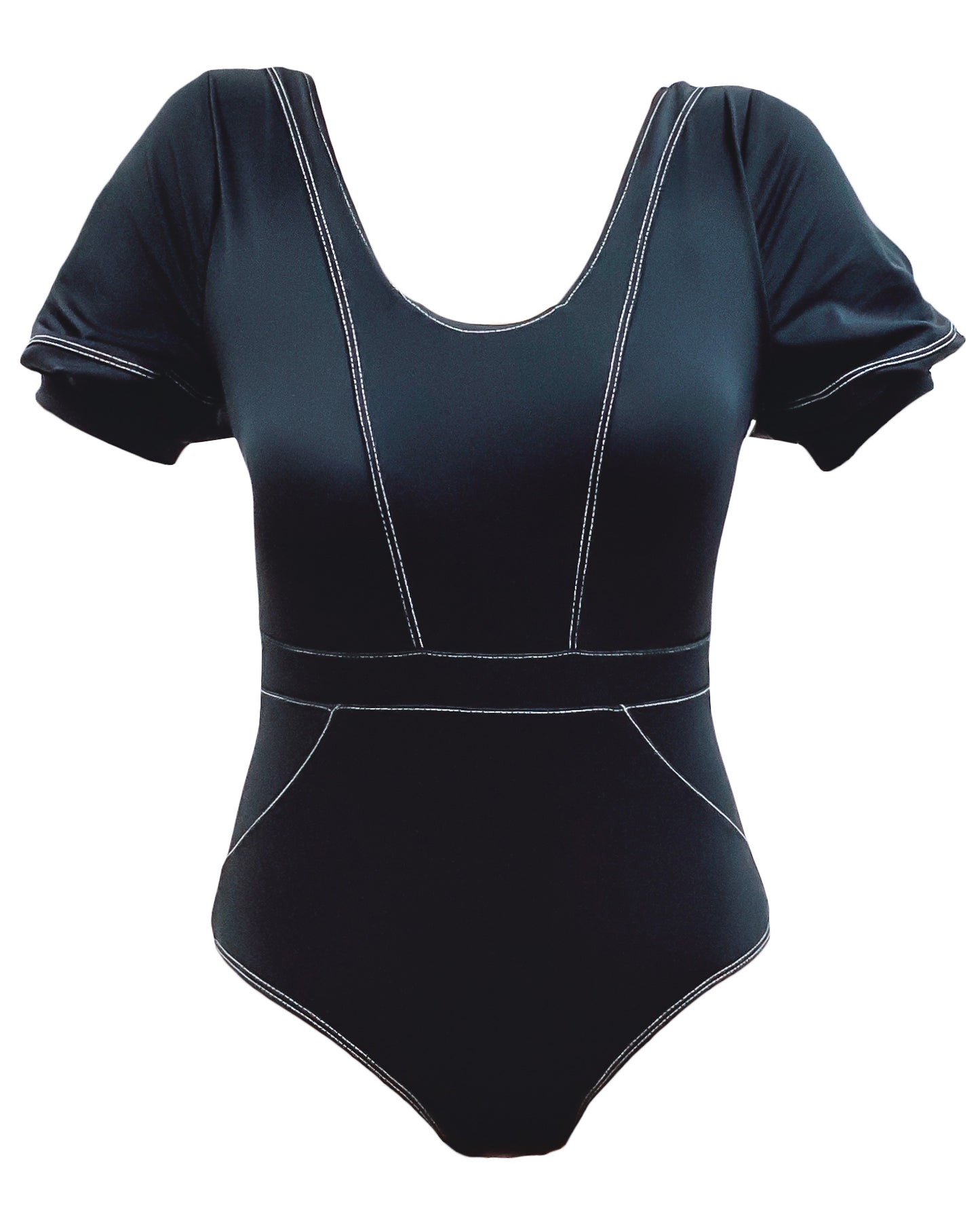 black short sleeves cutout strappy back one piece swimsuit *pre-order*