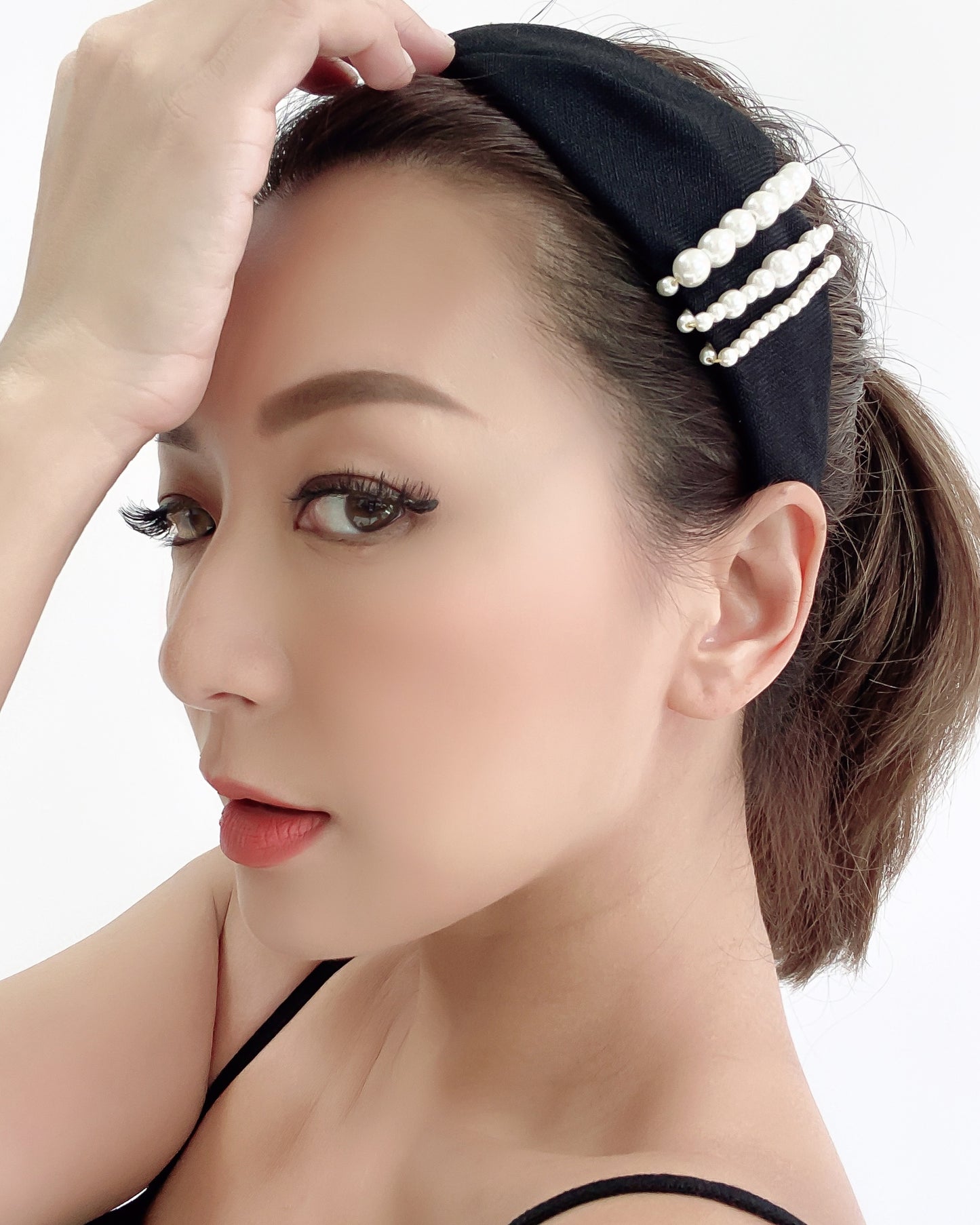 black twisted pearls sides fabric headband *pre-order*