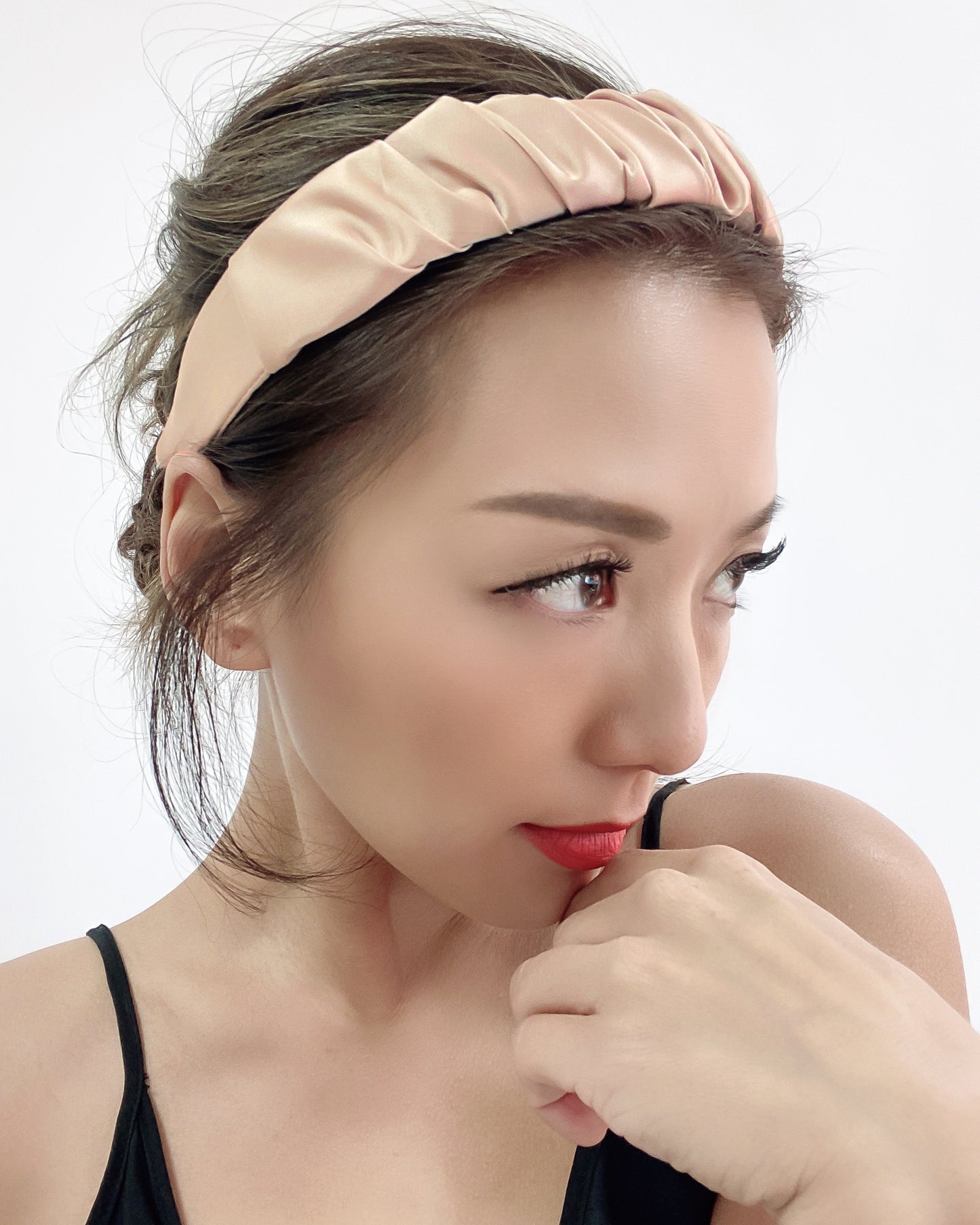 gold beige ruched satin headband *pre-order*