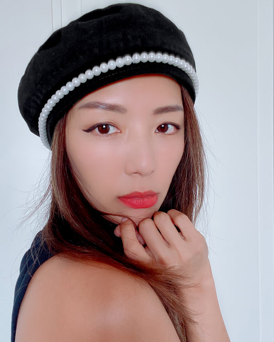 black cord pearls beret *pre-order*