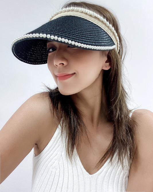 black straw pearls trim & beige visor hat *pre-order*