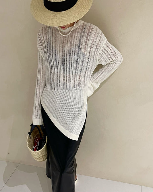 ivory knitted asymmetric hem top