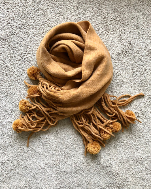 mustard wool-blended pom pom tassels scarf *pre-order*