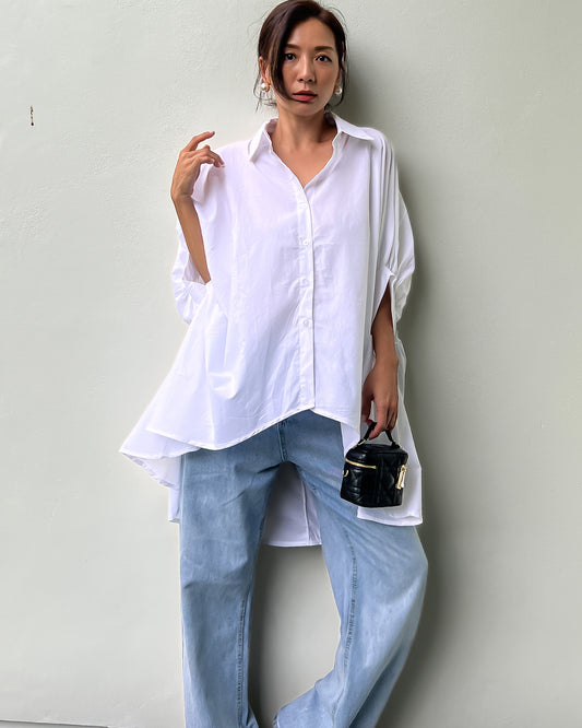 Ivory balloon sleeves asymmetric shirt *pre-order*