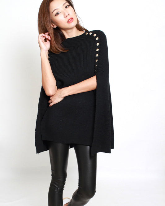 black knitted buttons poncho *pre-order*